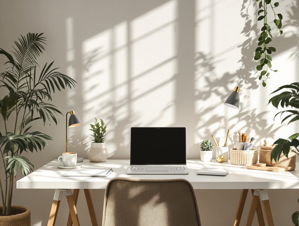 Peaceful minimalist lifestyle scene showing simplified living with focus on what truly matters - quality over quantity